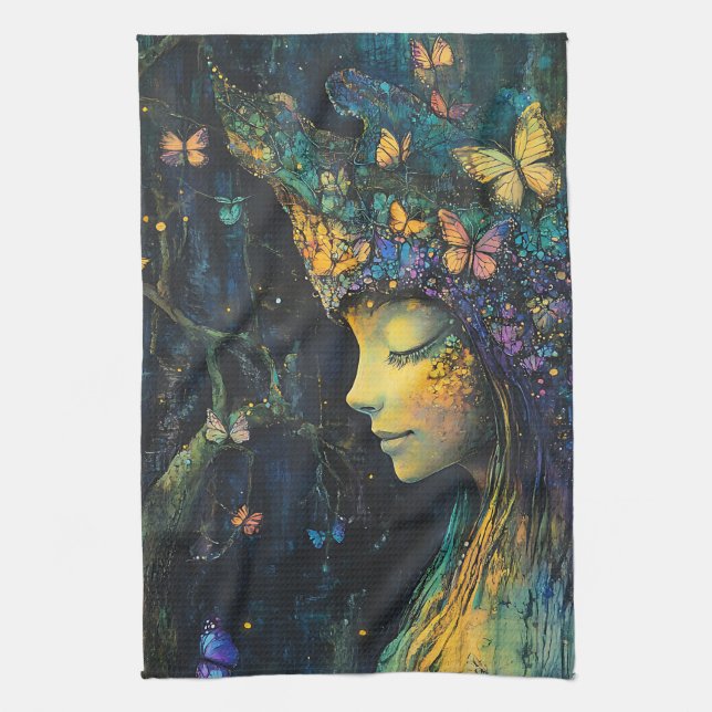 Enchanted Butterfly Forest Goddess (6) Kitchen Towel (Vertical)