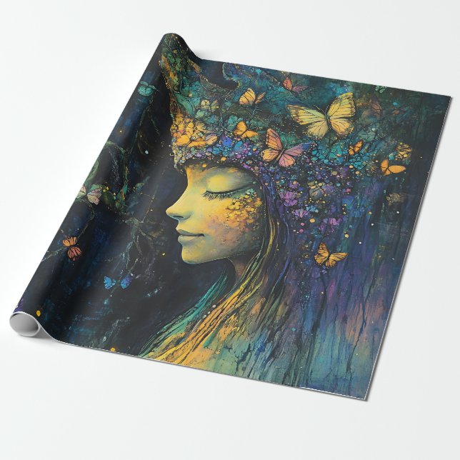 Enchanted Butterfly Forest Goddess (6) Wrapping Paper (Unrolled)