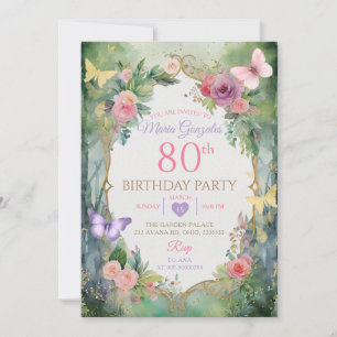 Enchanted Butterfly Garden 80th Birthday Party  Invitation