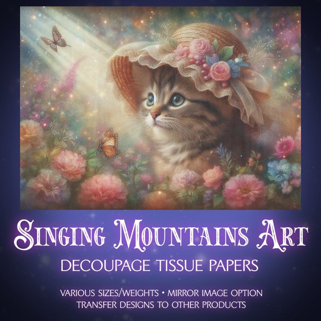 Enchanted Butterfly Garden and Cat Decoupage Tissue Paper (Creator Uploaded)