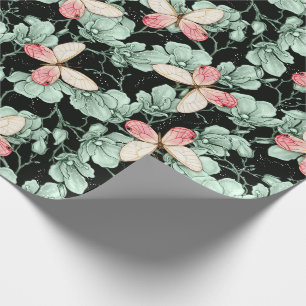 Enchanted Butterfly Garden Dark Floral Watercolor Wrapping Paper