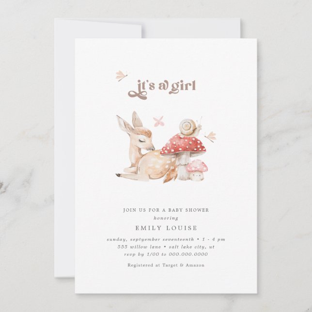 Enchanted Butterfly Mushroom Woodland Nature Baby  Invitation (Front)