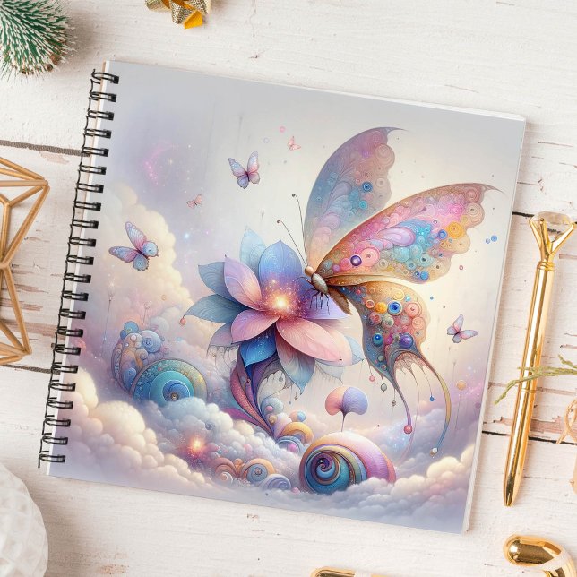 Enchanted Butterfly Spiral Notebook (Butterfly notebook mystical flower pastel pink, blue purple)
