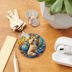 Enchanted Canine on Cosmic Ceramic Swirls Keychain