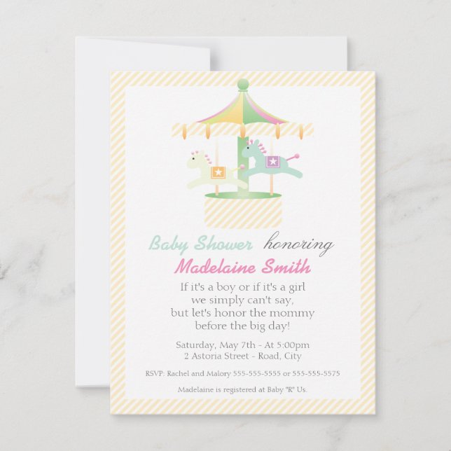 Enchanted Carousel Neutral Baby Shower Invitation (Front)