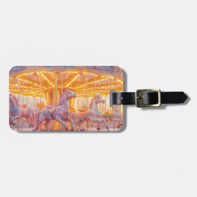Enchanted Carousel: Whimsical Fairytale Scene Luggage Tag (Front Horizontal)