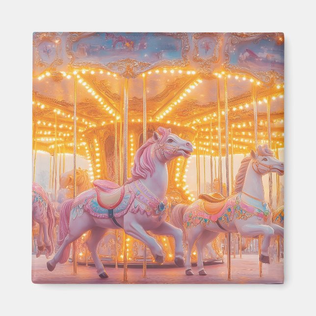Enchanted Carousel: Whimsical Fairytale Scene Magnet (Front)