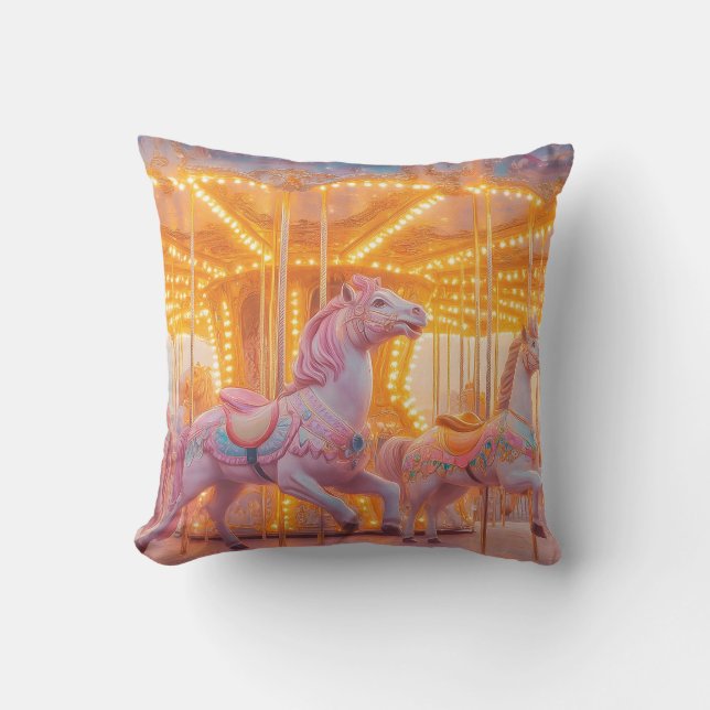Enchanted Carousel: Whimsical Fairytale Scene Throw Pillow (Front)