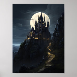 Enchanted Castle at Midnight Poster