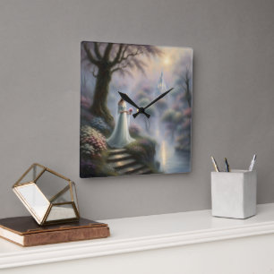 Enchanted Castle Garden With Princess Square Wall Clock