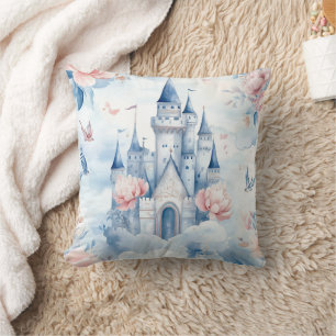 Enchanted Castle in Bloom Pastel Floral Fairytale Throw Pillow