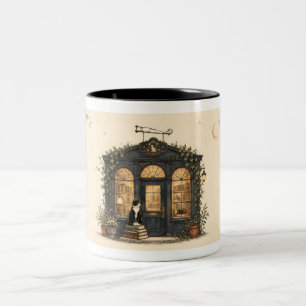 Enchanted Cat Bookshop Under Moonlit Ivy Sky Two-Tone Coffee Mug