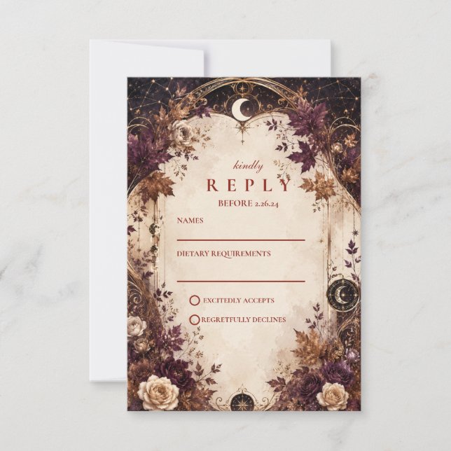 Enchanted Celestial Fall Wedding RSVP Card (Front)