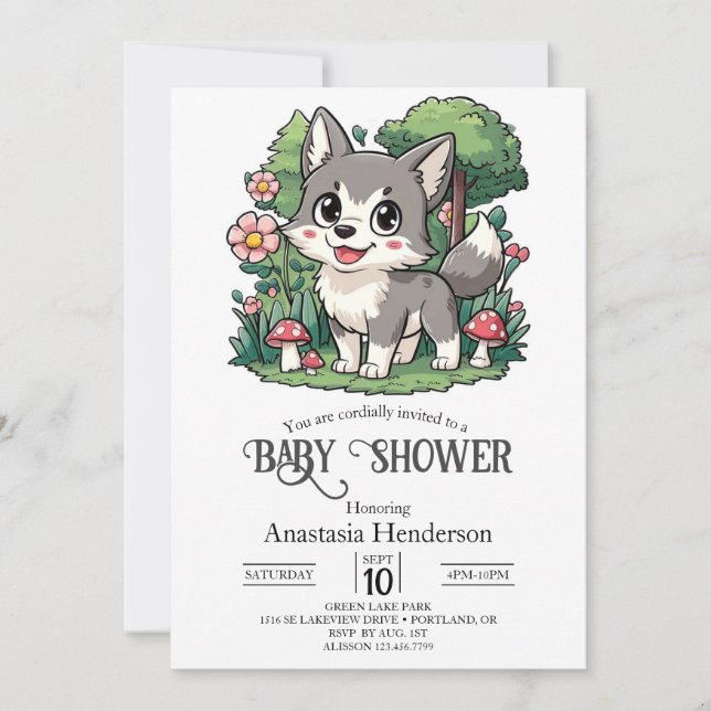 Enchanted Charming Wolf Baby Shower Digital Invitation (Front)