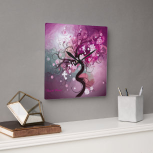 Enchanted Cherry Dance Square Wall Clock