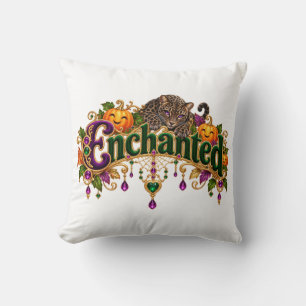 Enchanted Chic Leopard Jewelled Halloween Purple Throw Pillow