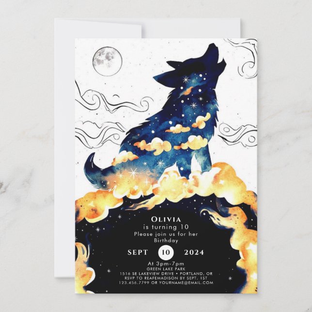 Enchanted Children's Wolf Birthday Invitation (Front)