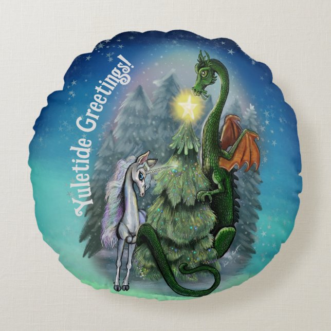 Enchanted Christmas Tree Round Pillow (Front)