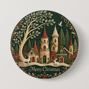 Enchanted Christmas Village in the Evergreen Wood 3 Inch Round Button