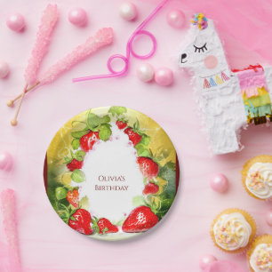 Enchanted Colorful Joyful Strawberry Birthday Paper Plate