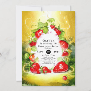 Enchanted Colourful Joyful Strawberry Birthday Invitation