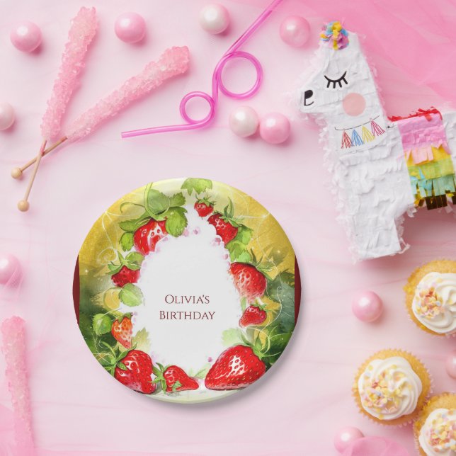Enchanted Colourful Joyful Strawberry Birthday Paper Plate (Party)