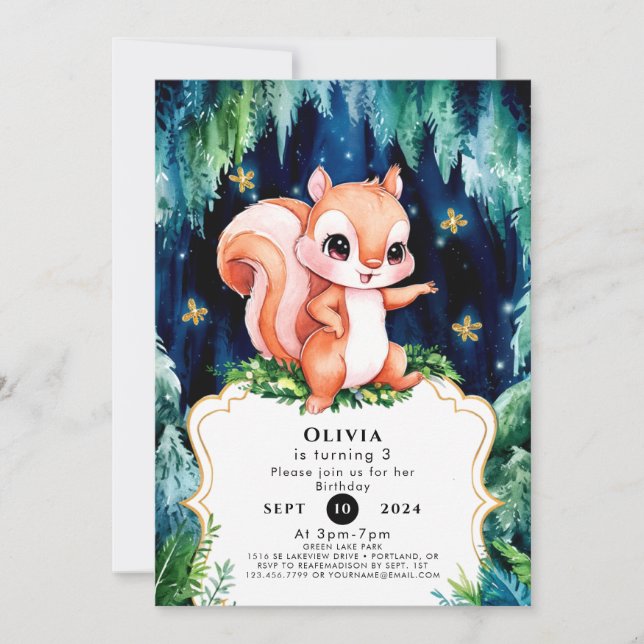 Enchanted Colourful Squirrel Birthday Invitation (Front)