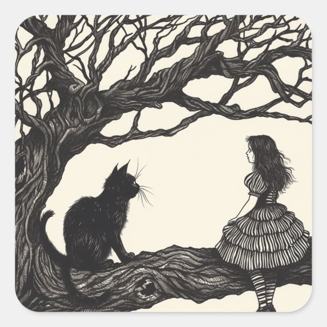 Enchanted Conversations: Alice & the Cheshire Cat Square Sticker (Front)