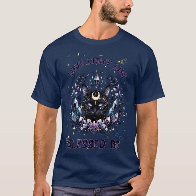 Enchanted Cosmic Feline Blessed Be T-Shirt (Front)