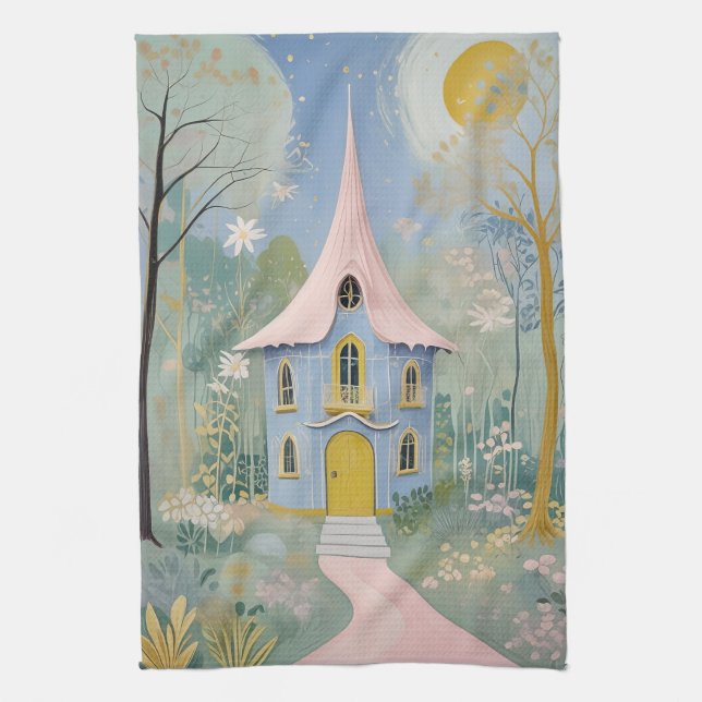 Enchanted Cottage Holiday Postcard Kitchen Towel (Vertical)