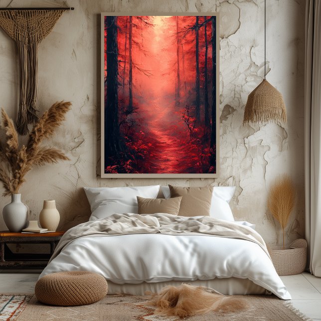 Enchanted Crimson Forest in Monochrome Red Poster (Creator Uploaded)