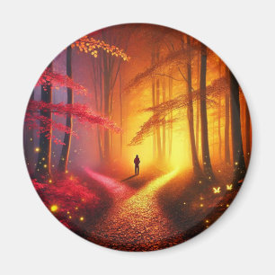 Enchanted Crossroads – Vibrant Autumn Forest Art P Magnet