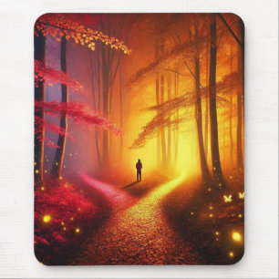 Enchanted Crossroads – Vibrant Autumn Forest Art P Mouse Pad