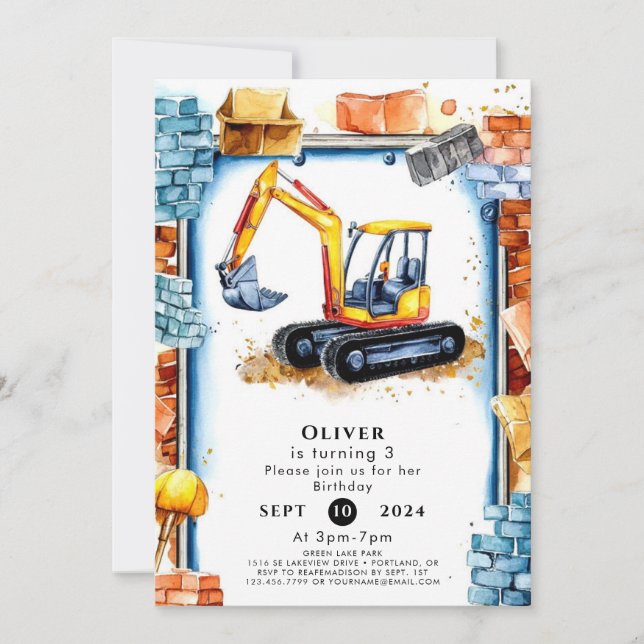 Enchanted Custom Construction Birthday Invitation (Front)