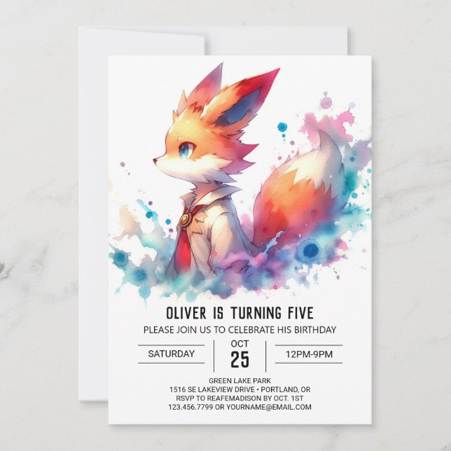 Enchanted Custom Fox Birthday Invitation (Front)