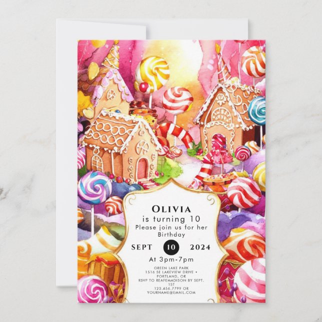 Enchanted Cute Candyland Birthday Invitation (Front)