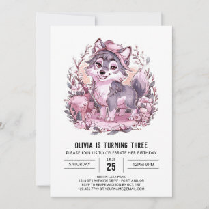 Enchanted Cute Digital Wolf Birthday Invitation