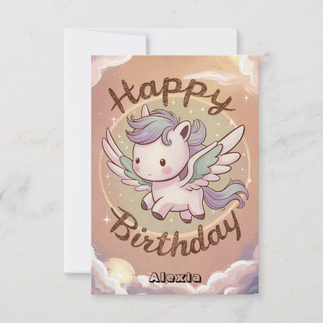 Enchanted Cute Unicorn Birthday Card (Front)