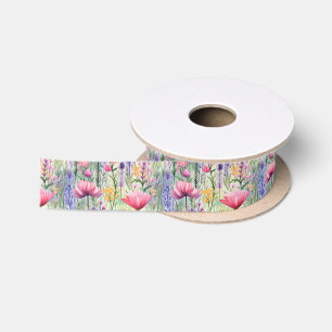 Enchanted Daisy Wildflower Floral Pattern Satin Ribbon