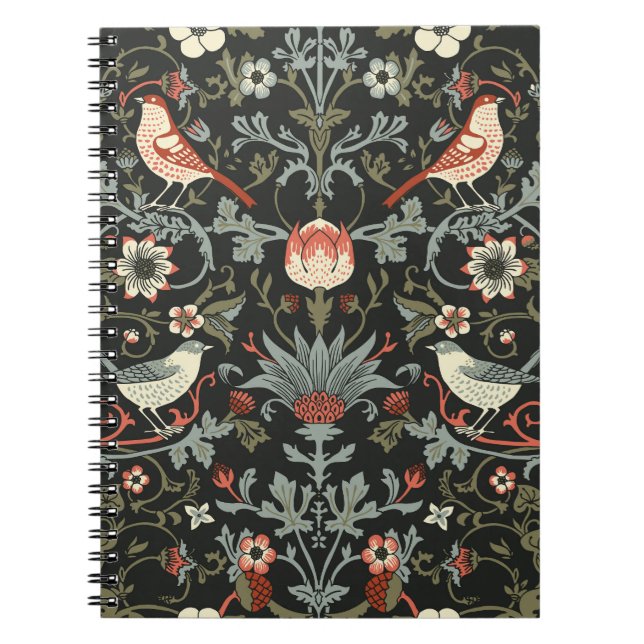 Enchanted Dark Vintage Floral Birds Notebook (Front)