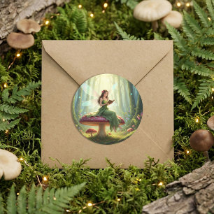 Enchanted Day Fairy Reading a Book Classic Round Sticker