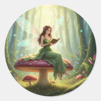 Enchanted Day Fairy Reading a Book Classic Round Sticker
