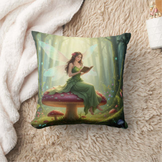 Enchanted Day Fairy Reading a Book Throw Pillow