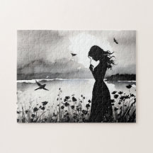 Enchanted Daydream: Black & White Thinking Woman