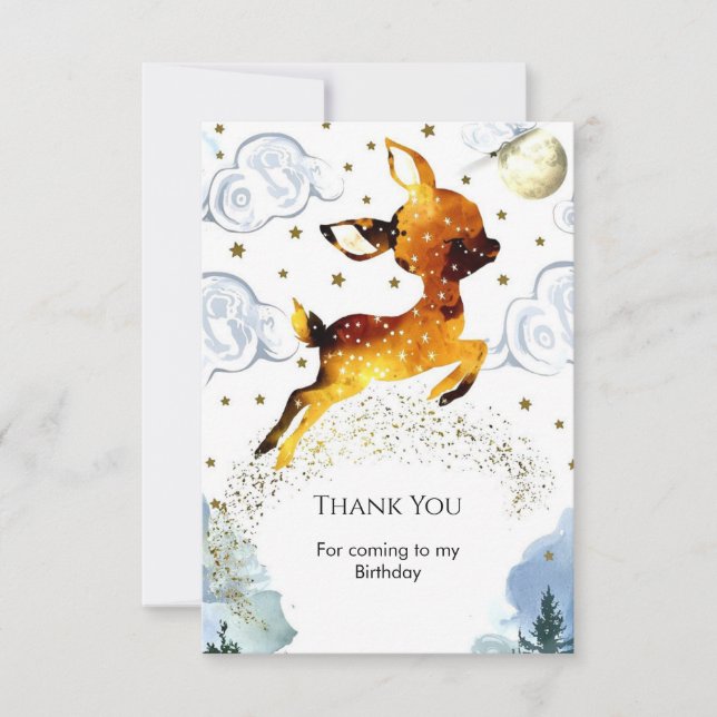 Enchanted Deer Fawn Birthday Thank You Card (Front)
