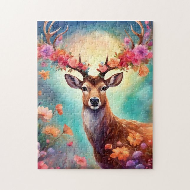Enchanted Deer With Flowers Jigsaw Puzzle (Vertical)