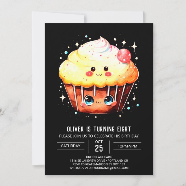 Enchanted Digital Cupcake Muffin Birthday Invitation (Front)