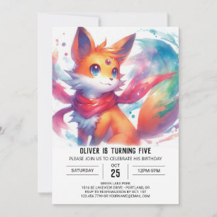 Enchanted Digital Fox Birthday Invitation