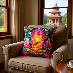 Enchanted Diwali Gardens Throw Pillow
