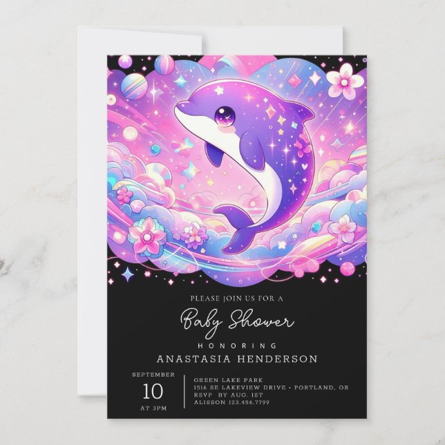  Enchanted Dolphin Baby Shower Invitation (Front)